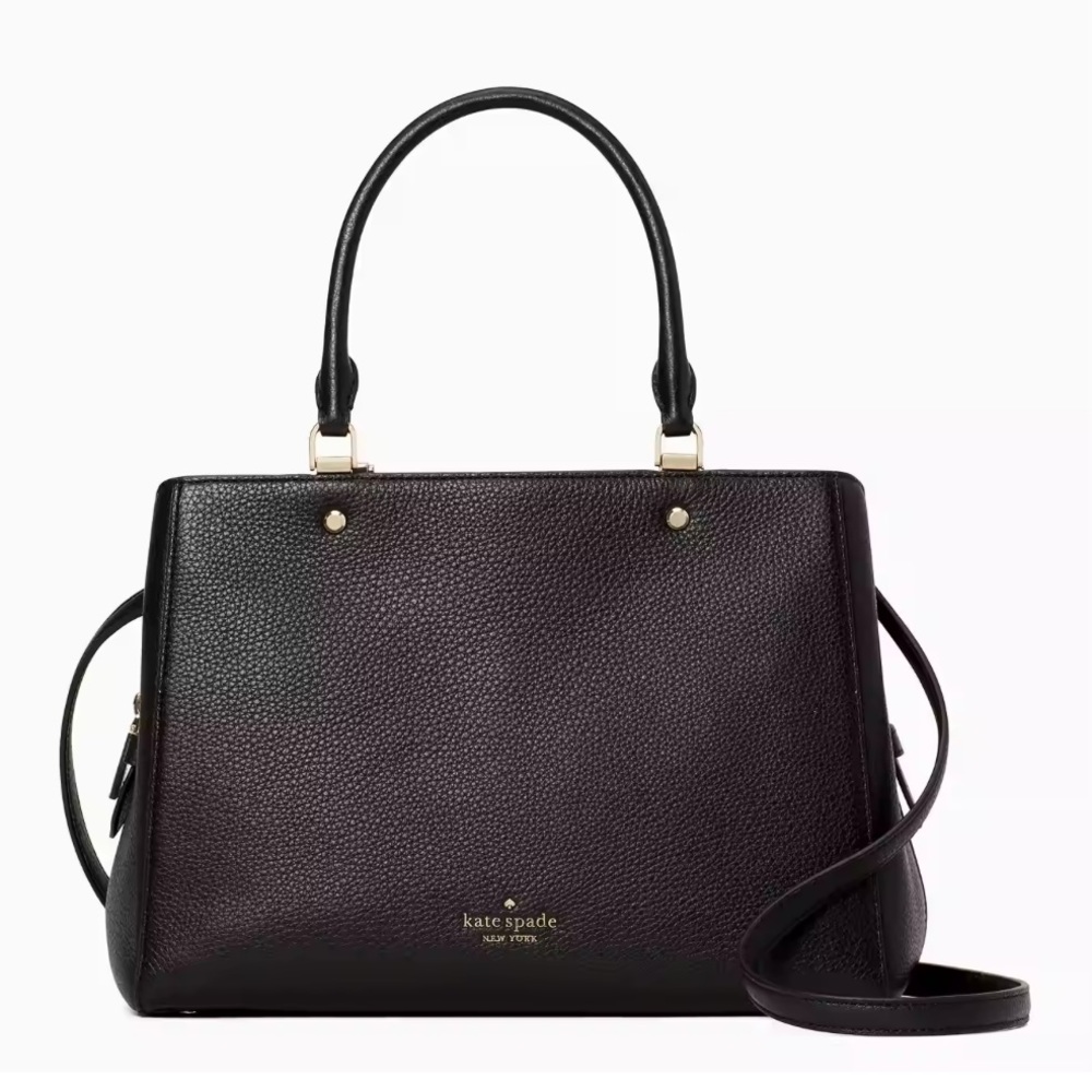 KATE SPADE LEILA MEDIUM TRIPLE COMPARTMENT SATCHEL SHOULDER BAG BLACK LEATHER